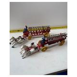 Pair cast iron horsedrawn hook & ladder fire wagon