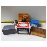 2 reels and reel boxes/ and tackle box