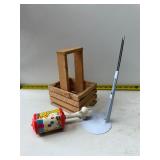 Toy, wood small crate and doll stand