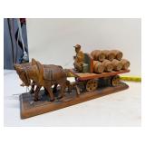 hand-carved wooden beer wagon set