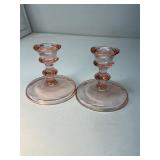 vintage pink depression glass candle holders