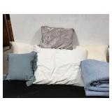 Pillows x5 and Large Blue Blanket