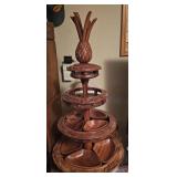 Vtg. Hand Carved Monkey Pod 3-Tier Lazy Susan Svr.