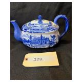 Victoria Ware Ironstone Blue & White Teapot w/ Lid