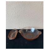 Pink Depression Glass Relish Dish & Serving Bowl