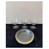 Pyrex Pie Plates x2 & Crystal Champagne Glasses x3