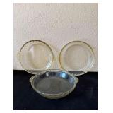 X3 Pyrex Pie Plates w/ Scalloped Edges & Handles