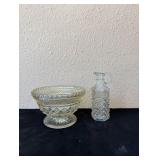 Vintage Glass Pedestal Bowl & Cruet Bottle