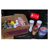 Various toys, boot cups, tin, plastic ice cream...