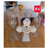 Glass candle holders, Ceramic Cross, Golden Rose