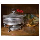 Deer pictures, Metal dish warmer, Glass plate
