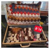 Suitcase with incomplete quilt & additional...