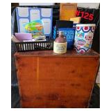Rolling cart bench, Tin, Koozies, Notpads, Misc
