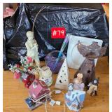 2 cermic house lamps, candles, candle holders,...