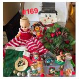 Christmas items: Ornaments, Wreath, Crochet Doll
