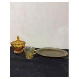 Vintage Amber Candy Dish, Serving Platter &...