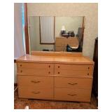 Blonde Mid Century Dresser with Mirror