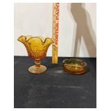 Vintage Amber Glass Bowl & Ash Tray