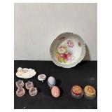 Misc. Trinkets and Floral Porcelain Bowl