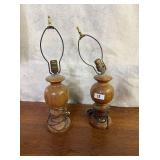 Vintage Hand Turned Wood Table Lamps x2