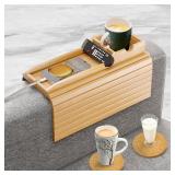Bamboo Couch Cup Holder Tray with 2 Cork Coasters