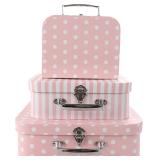 Paperboard Suitcases Storage Box-3Pcs,Pink Dots