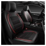 Piping Leather Two Front Seat Covers(Black red)