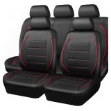 Piping Leather Car-Seat Cover-Full Set, Black/Red