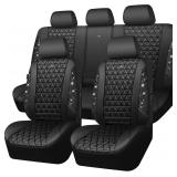 Bling Diamond Black Leather Car Seat Covers