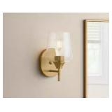 1-Light Antique Brass Sconce/Clear Glass Shade