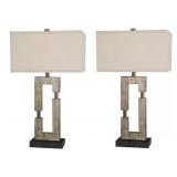 25.9 in Minimalist USB Port Table Lamp/Shades-2Set