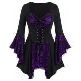 Womens Gothic Bell Sleeve Skull Lace Size: L