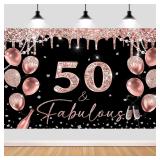 5X3ft 50th Birthday Decorations Black and Rose