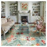 Green Area Rug8x10 Floral Washable