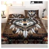 Wolf Head Full Size Fitted Sheet Set 3-Pieces