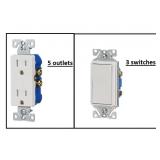 125-volt Outlet-5pcs, 3-way Light Switch-3pcs