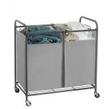 Gray Metal 2 -Compartment Sorter Laundry cart