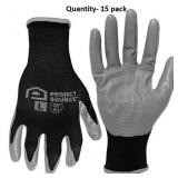 Large Gray Nitrile/Polyester Gloves 15 -Pairs