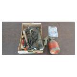 Torch heads, air powered spray gun, assorted tools