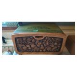 Mid century metal bread box with faux wood door