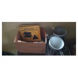 Vintage flour sifters stacking shelves misc.