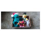 Bert and Ernie plushies, frog plushie
