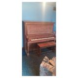 Antique briggs mission oak upright piano and bench