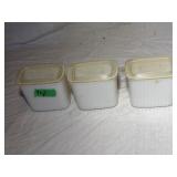 3- Hazel-Atlas Freezer Dishes with plastic  lids