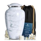 Hearty Home white handcrafted urn w/ velvet bag