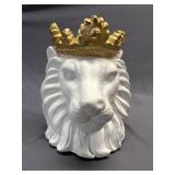 White & Gold Lion Face Planter with Crown 9.5ï¿½