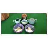 Teapot, bowls, plates, small pitcher, misc.