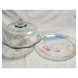(1) Glass Cake Stand (1) Large Glass Plate 14' dia