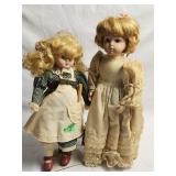 Ceramic Vintage Dolls (2) with Stand