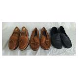 Three pairs of mens leather loafers, 2 pairs are